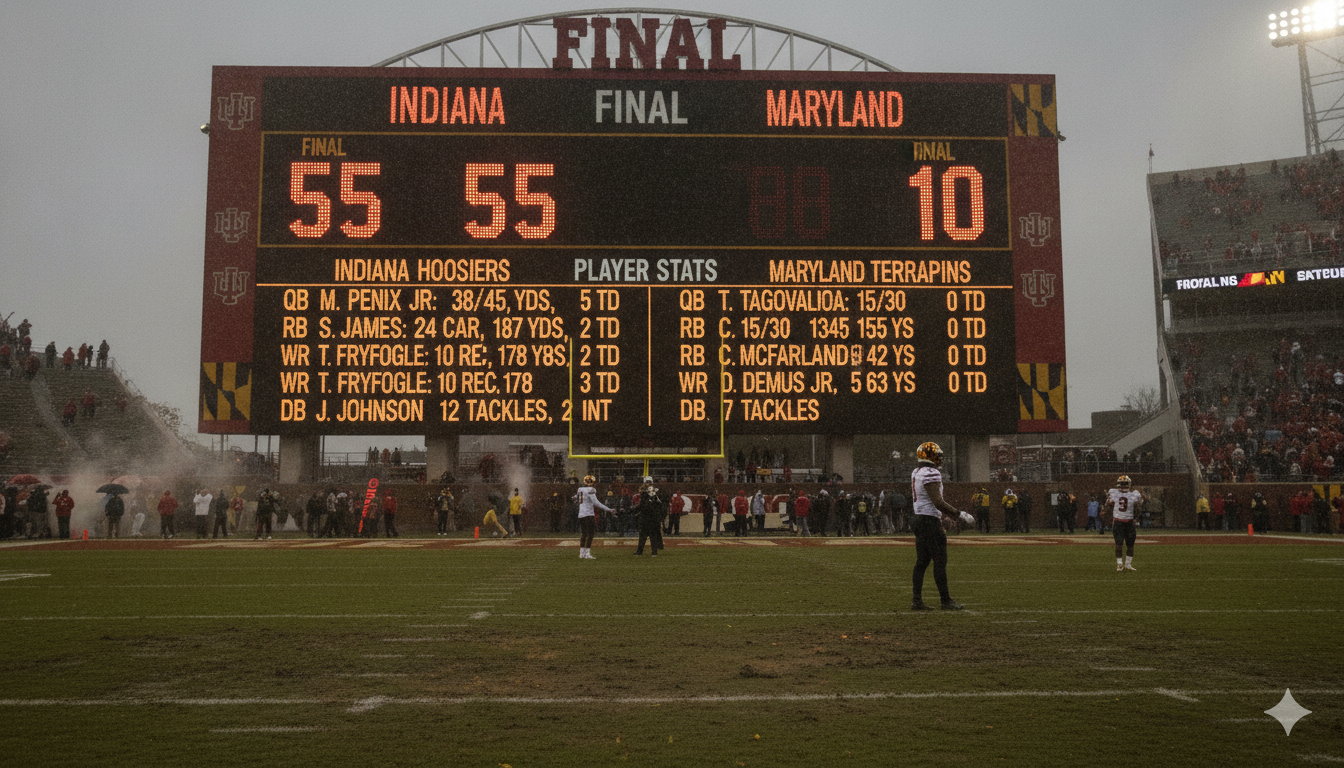 Indiana Hoosiers Football vs Maryland Terrapins Football Match Player Stats